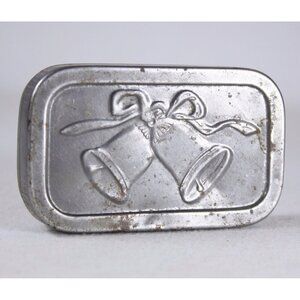Vintage wedding bells metal tin. small metal storage tin for diy diorama, travel